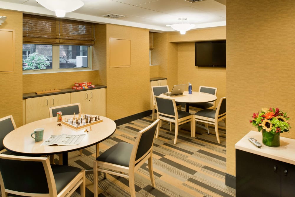 Community meeting spaces at Camelot Court in Brighton, Massachusetts 