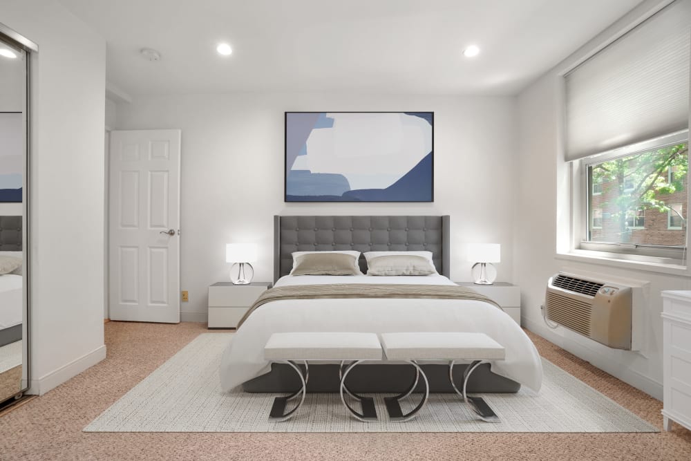 Three bedroom master with plush carpeting at Camelot Court in Brighton, Massachusetts