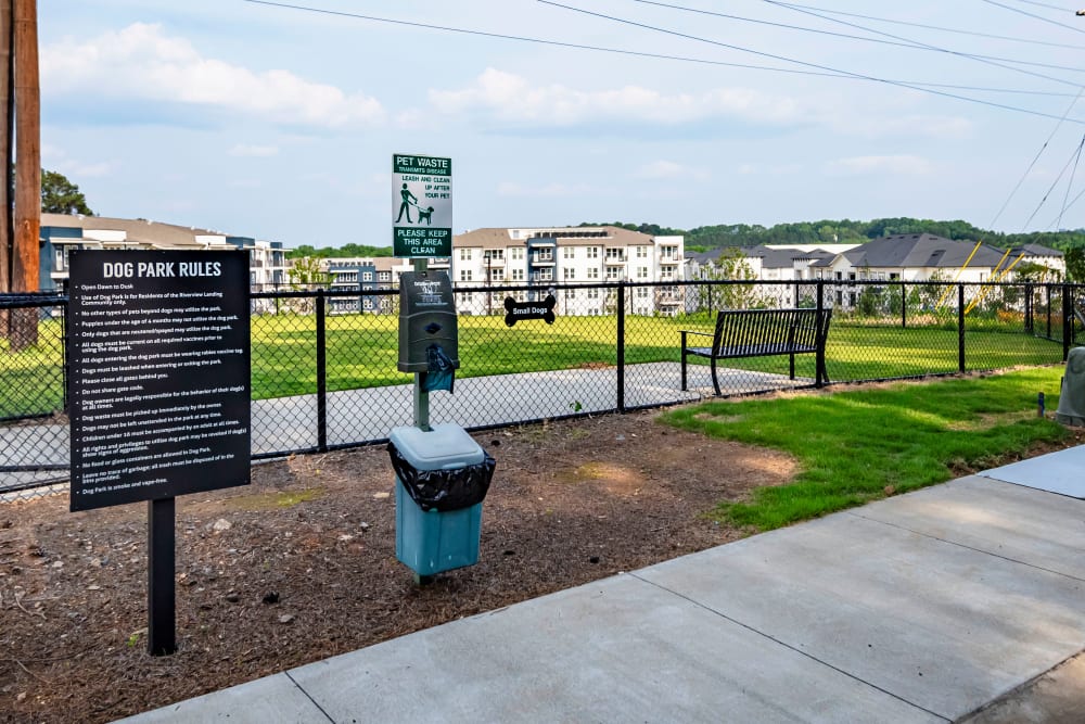 Dog park entrance at Series at Riverview Landing in Mableton, Georgia