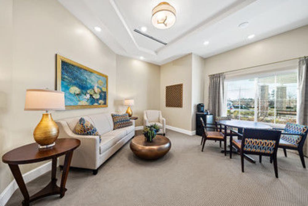 Resident recreation area with comfortable seating at The Meridian at Carolina Lakes in Indian Land, South Carolina