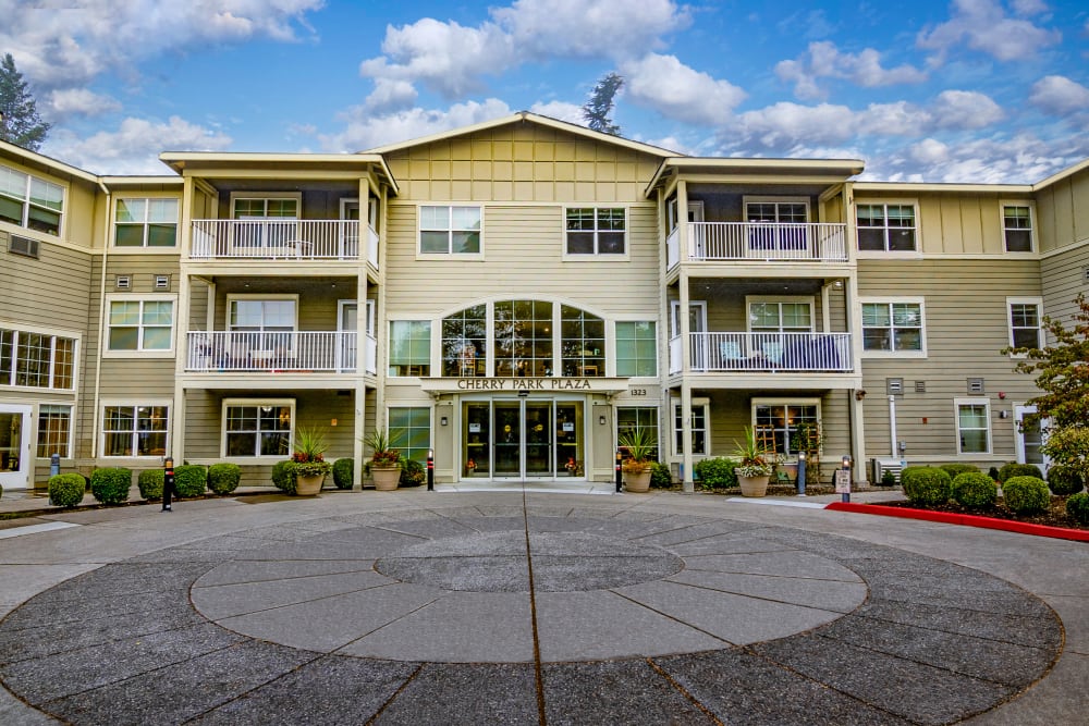 Exterior of Cherry Park Plaza senior living facility in Troutdale, Oregon