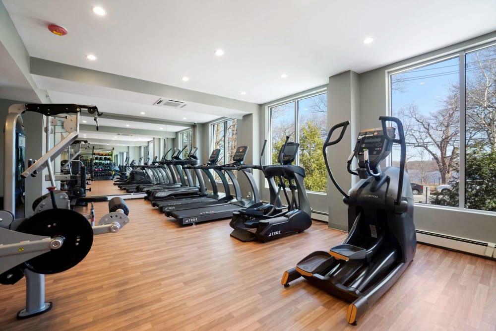 Fitness center with great views at Parkside Place in Cambridge, Massachusetts