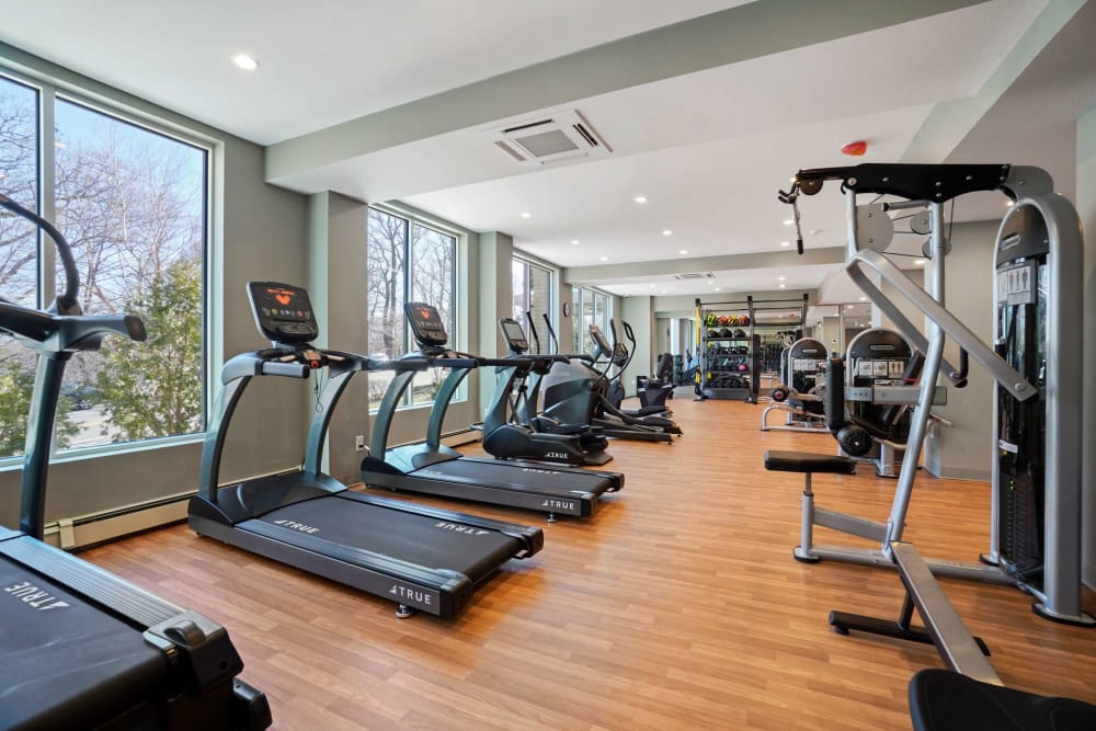 Fitness center with treadmills at Parkside Place in Cambridge, Massachusetts