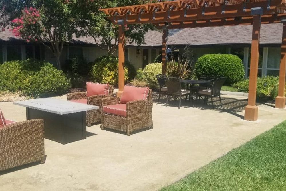 Outdoor sitting area at Espana East in Sacramento, California