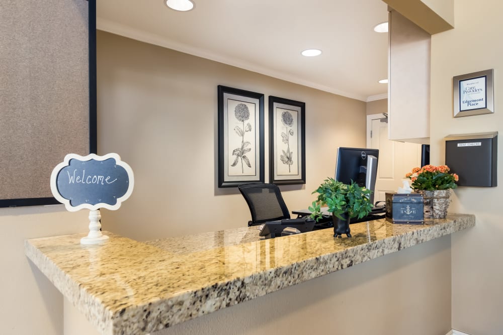 Reception desk interior at Edgemont Place in Blaine, Minnesota