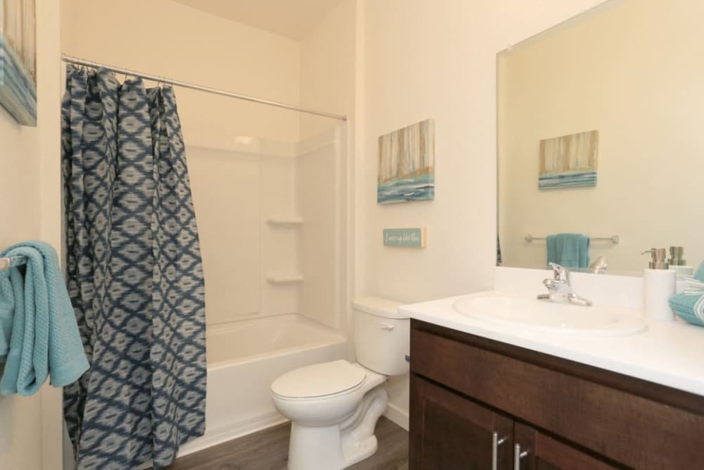 Bathroom with shower at Cedar Flats in Chico, California