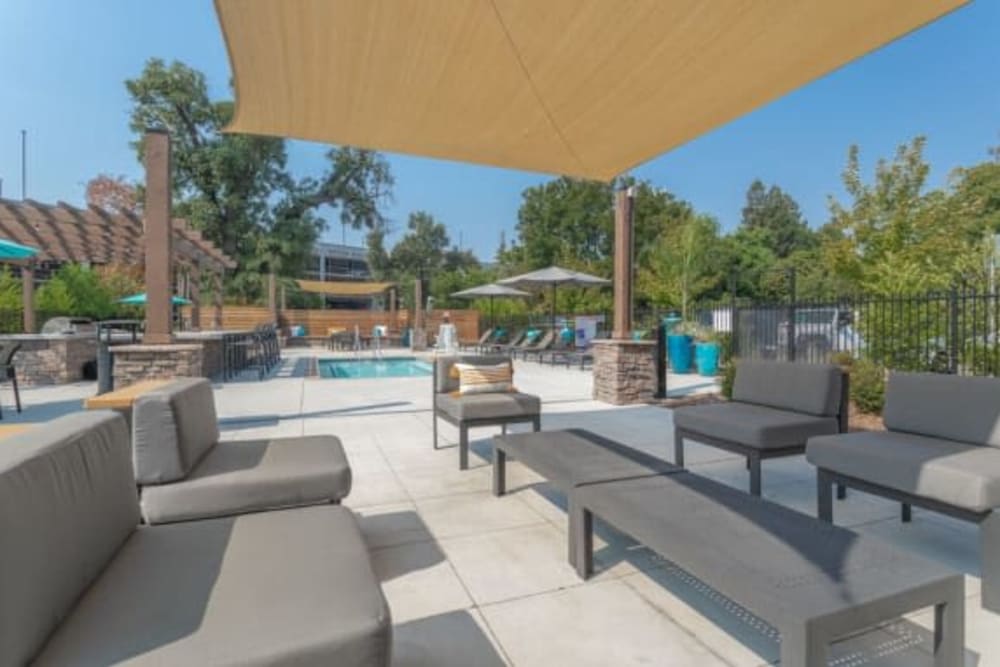 Outdoor lounge at Cedar Flats in Chico, California