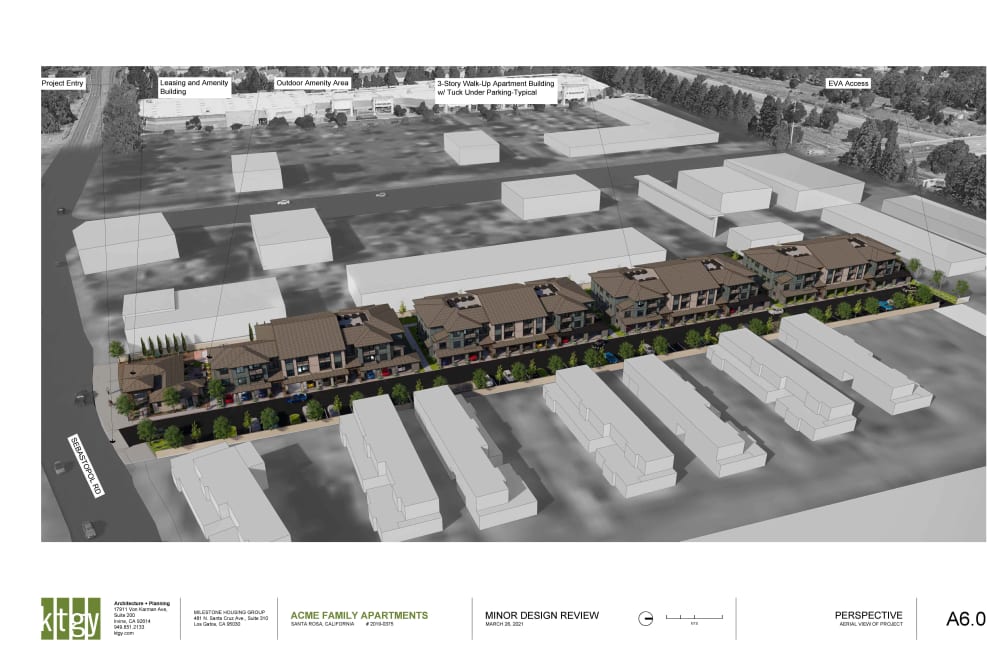 Rendering of the community at Del Corazon Apartments in Santa Rosa, California