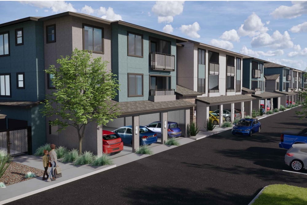 Covered parking outside of Del Corazon Apartments in Santa Rosa, California