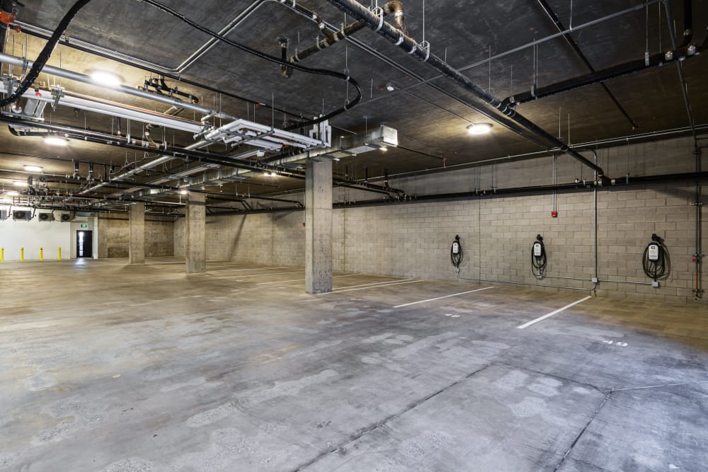 Covered garage and EV charging at 16 Powerhouse Apartments in Sacramento, California