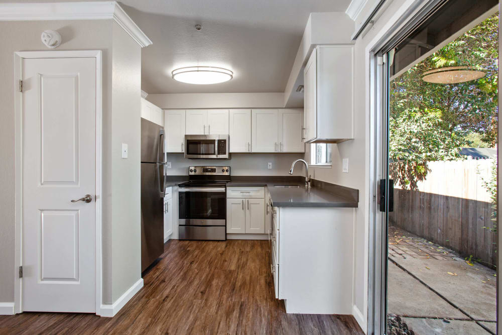 Kitchen layout at Spring Lake Apartment Homes in Santa Rosa, California