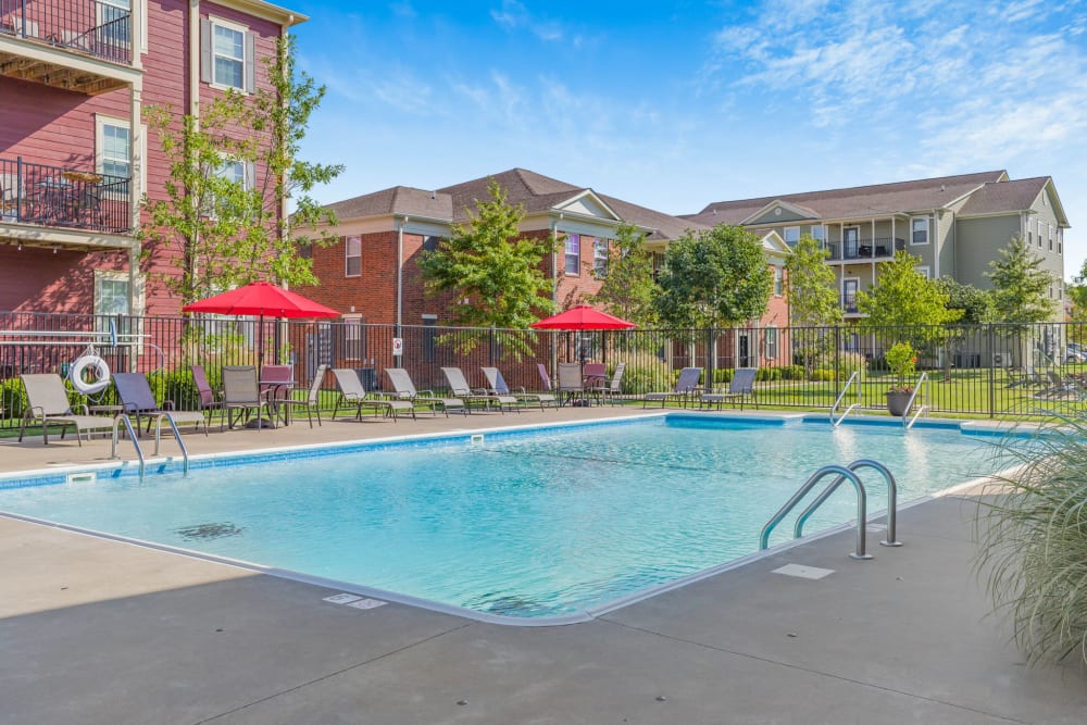 Refreshing view of the swimming pool at Traditions at Mid Rivers in Cottleville, Missouri