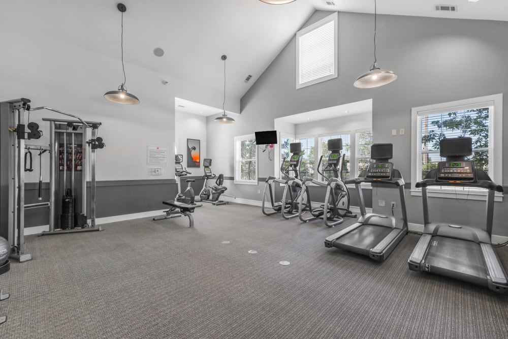 Gym with modern equipments at Traditions at Mid Rivers in Cottleville, Missouri