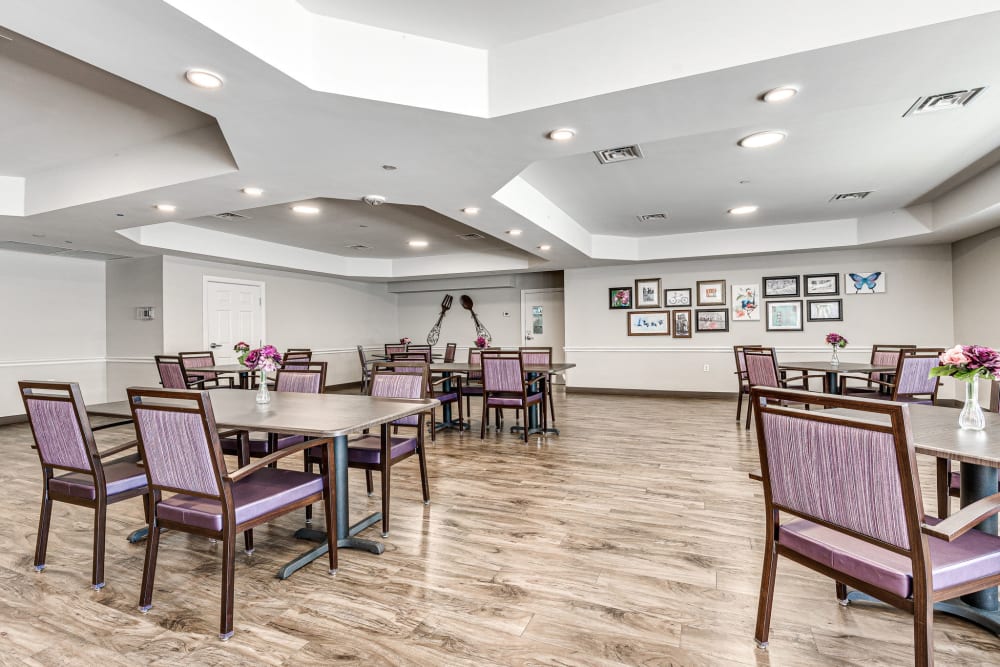 Common area with Purple seats at Iris Memory Care of Nichols Hills in Oklahoma City, Oklahoma