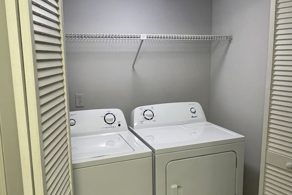 A full-sized washer and dryer in an apartment at Chapel Creek in Doraville, Georgia
