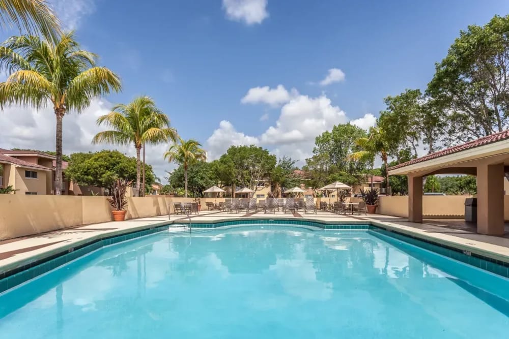 The resort-style community swimming pool at Fairway View in Hialeah, Florida