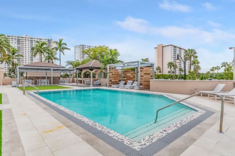 The resort-style swimming pool at Marina Del Viento in Sunny Isles Beach, Florida