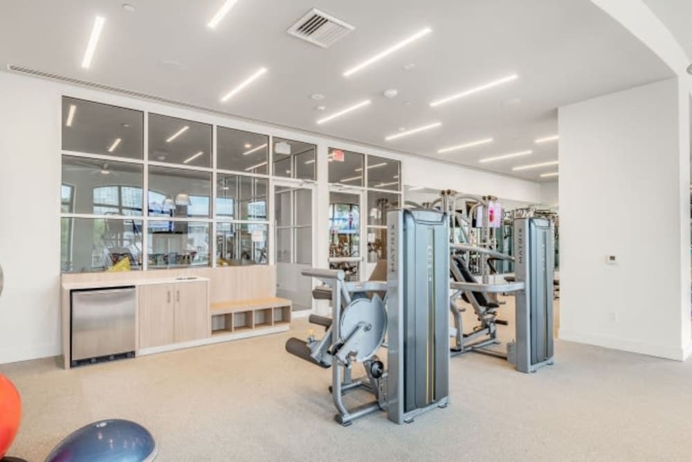 Exercise equipment in the fitness center at Marina Del Viento in Sunny Isles Beach, Florida