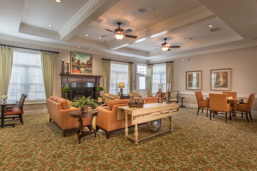 Fireplace lounge with lots of space at Barclay House of Aiken in Aiken, South Carolina