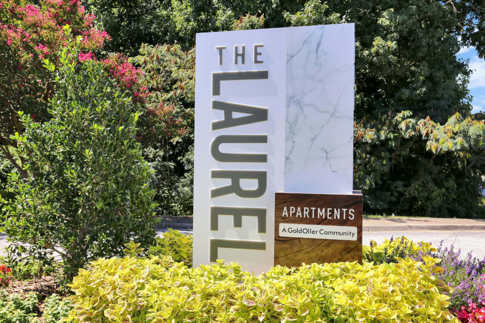 Welcome sign at The Laurel Apartments in Spartanburg, South Carolina
