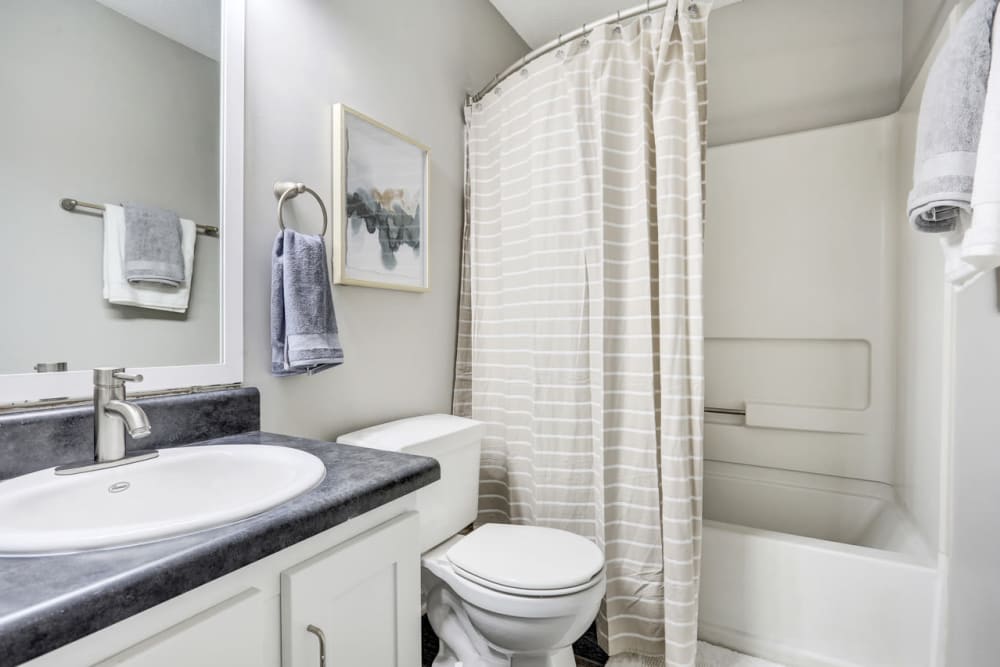Bathroom with modern details at The Willows Apartments in Spartanburg, South Carolina