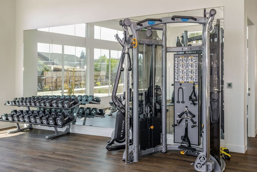 Cardio and weight lifting equipment in the fitness center at Eaton Ranch in Chico, California