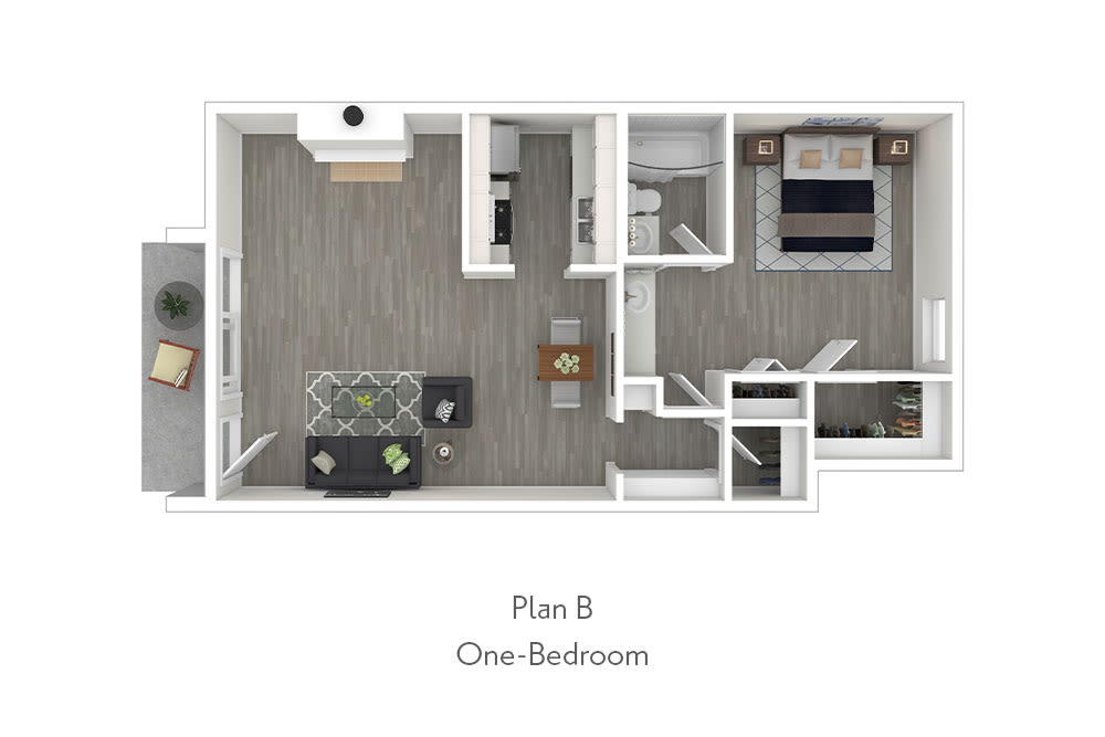 One-Bedroom Floor Plan B at Mediterranean Village Costa Mesa in College Park 