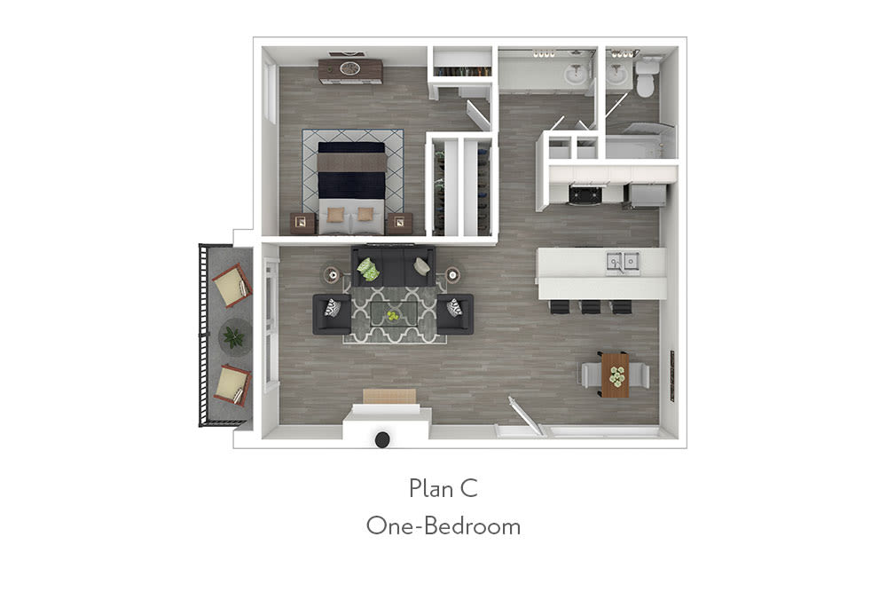 One-Bedroom Floor Plan C at Mediterranean Village Costa Mesa in College Park 