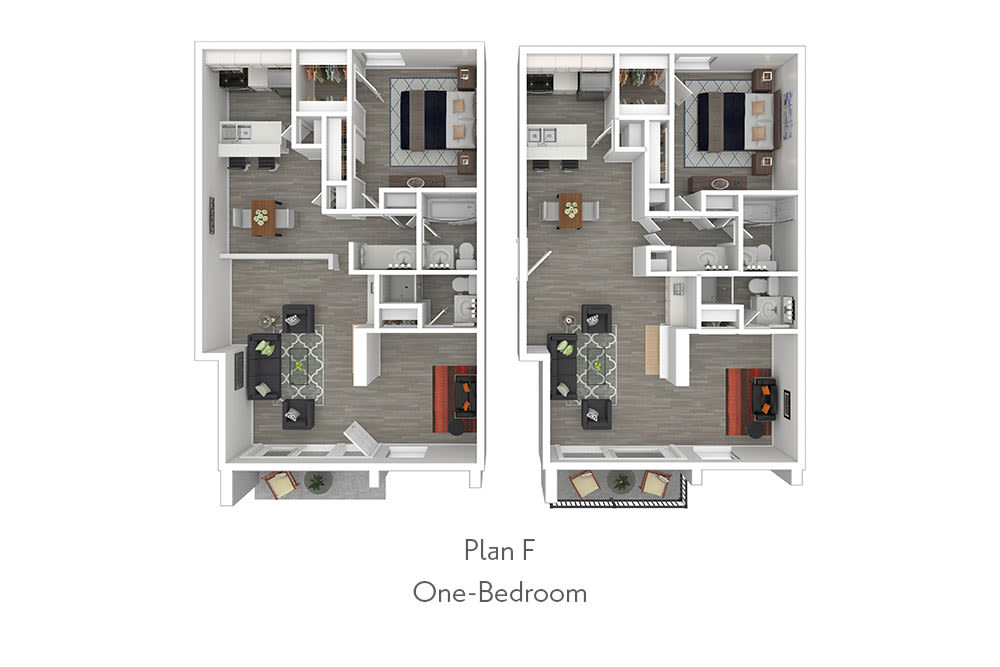 One-Bedroom Floor Plan F at Mediterranean Village Costa Mesa in College Park 