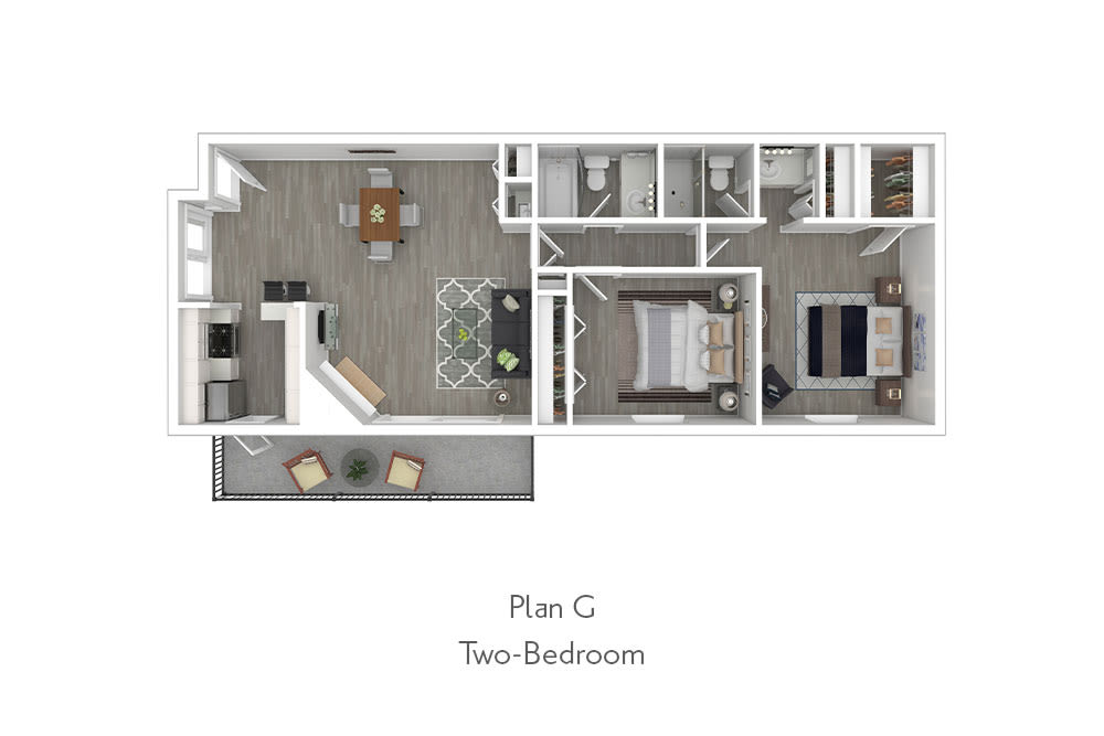 Two-Bedroom Floor Plan G at Mediterranean Village Costa Mesa in College Park 