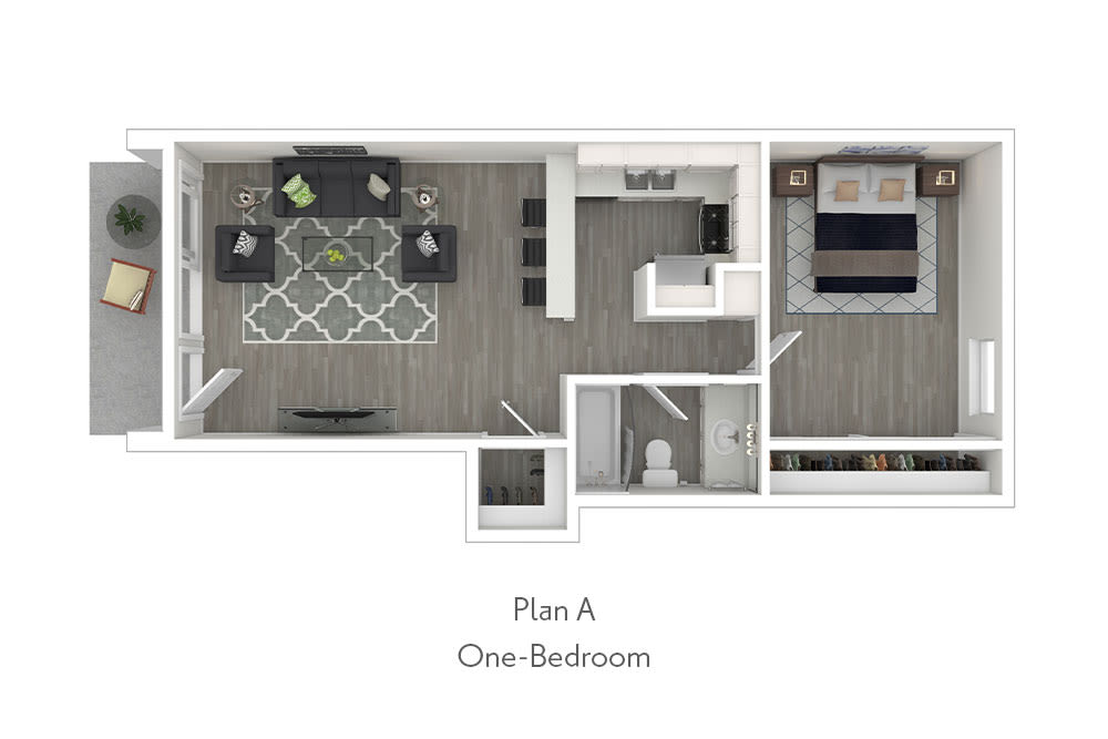 One-Bedroom Floor Plan A at Mediterranean Village Costa Mesa in College Park 