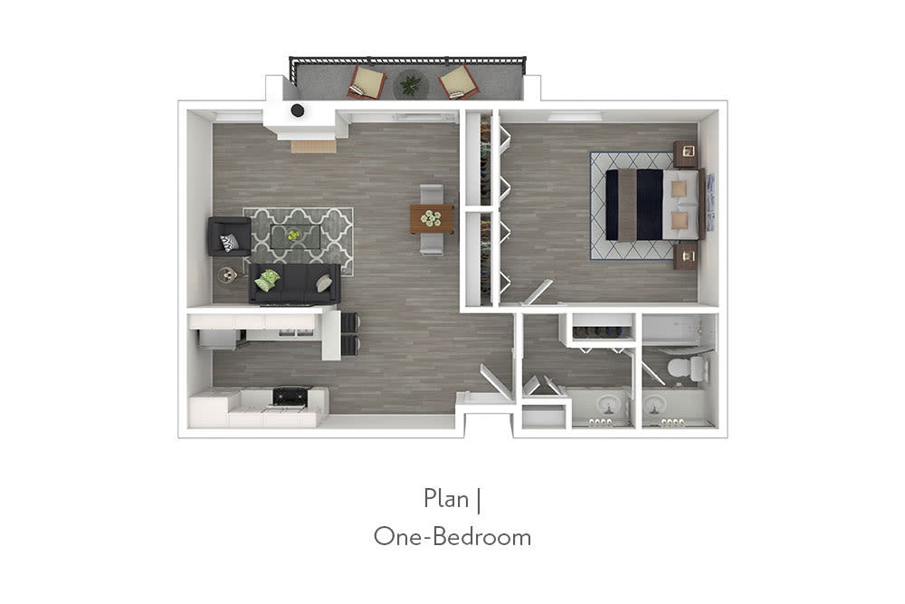 One-Bedroom Floor Plan J at Mediterranean Village Costa Mesa in College Park 