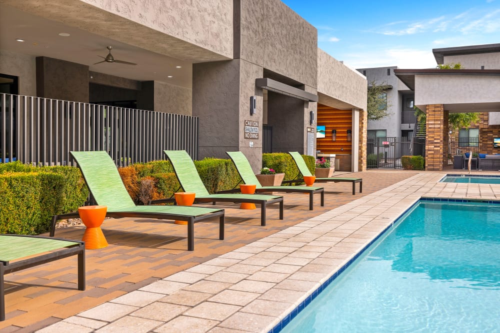 Resort-style swimming pool at Vive in Chandler, Arizona