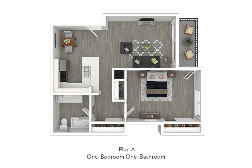 One-Bedroom Floor Plan A at Sunset Barrington Gardens in Brentwood Neighborhood in Los Angeles, California