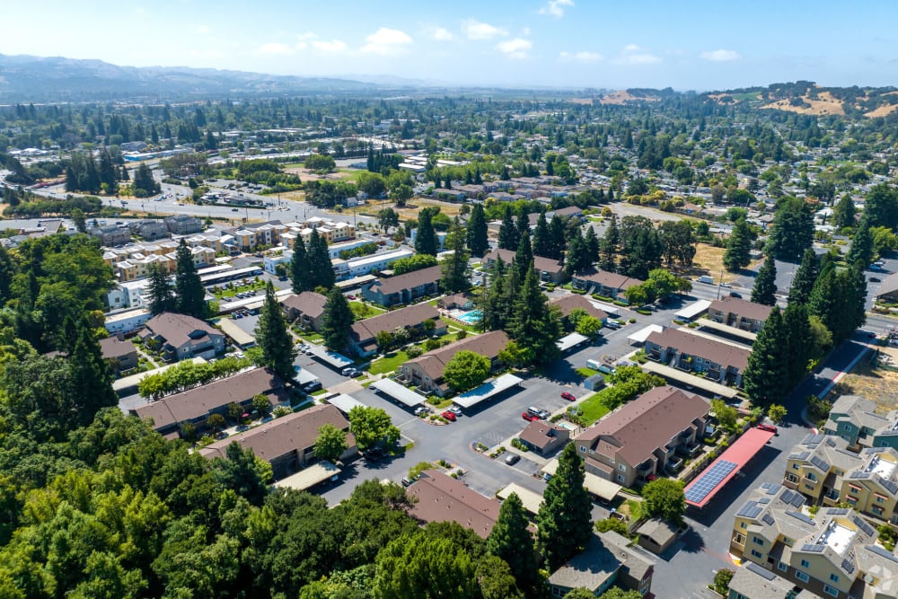Aerial view of the community at Creekside Park Apartments in Napa, California