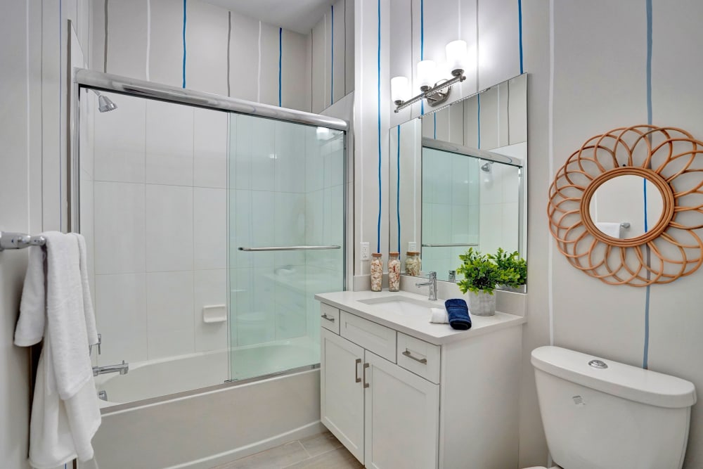 Apartment bathroom with shower/bathtub at Solera at Avalon Trails in Delray Beach, Florida