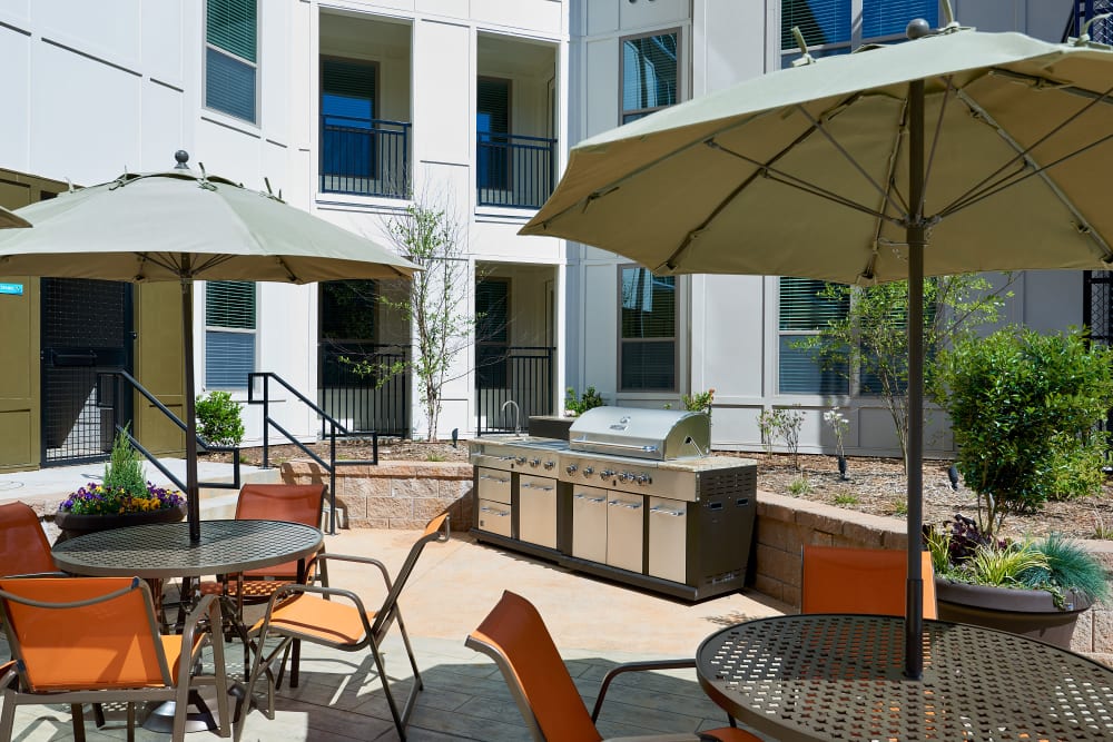 Outdoor seating near the grilling station at South Ridge in Greenville, South Carolina