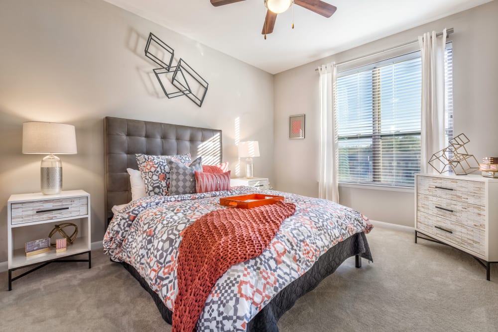 Cozy bedroom in a model home at South Ridge in Greenville, South Carolina