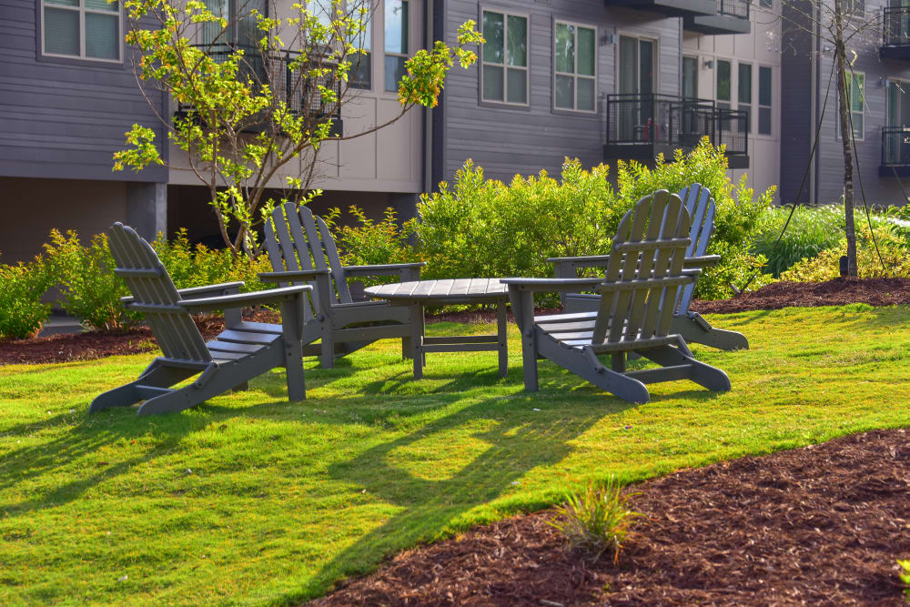 A welcoming outdoor seating area for residents at South Ridge in Greenville, South Carolina