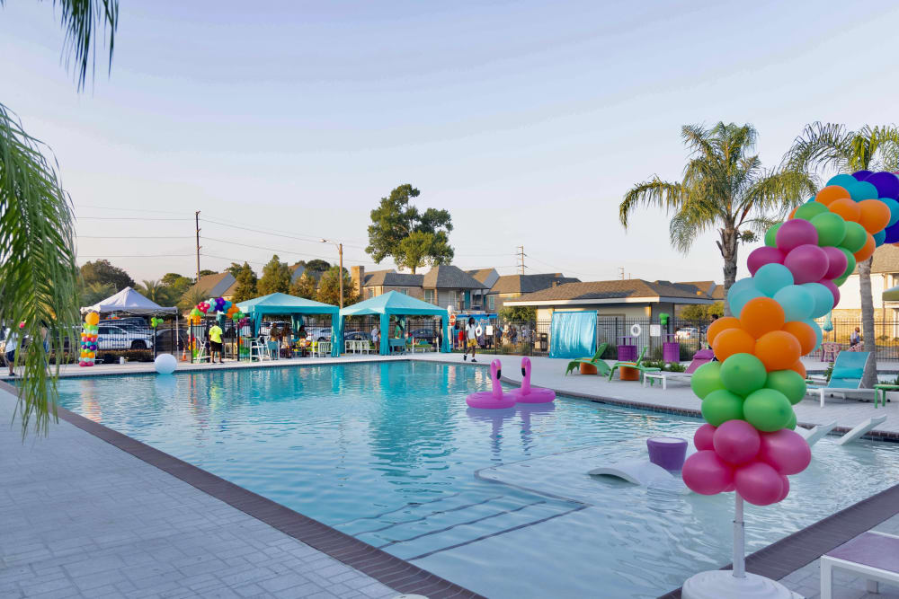 Swimming pool with balloons at The Mayfair Apartment Homes in New Orleans, Louisiana