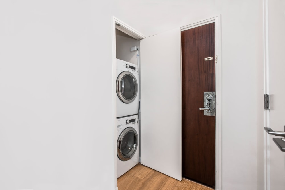 Washer and dryer in apartment at One India Street Apartments in Boston, Massachusetts