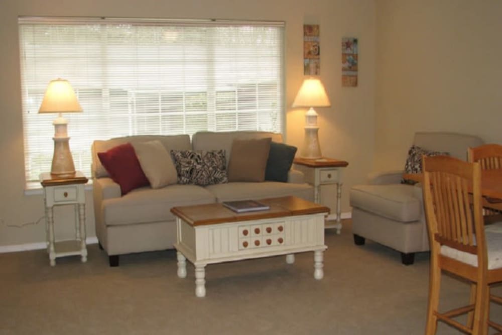 Living room of a senior apartment at Neawanna By The Sea in Seaside, Oregon