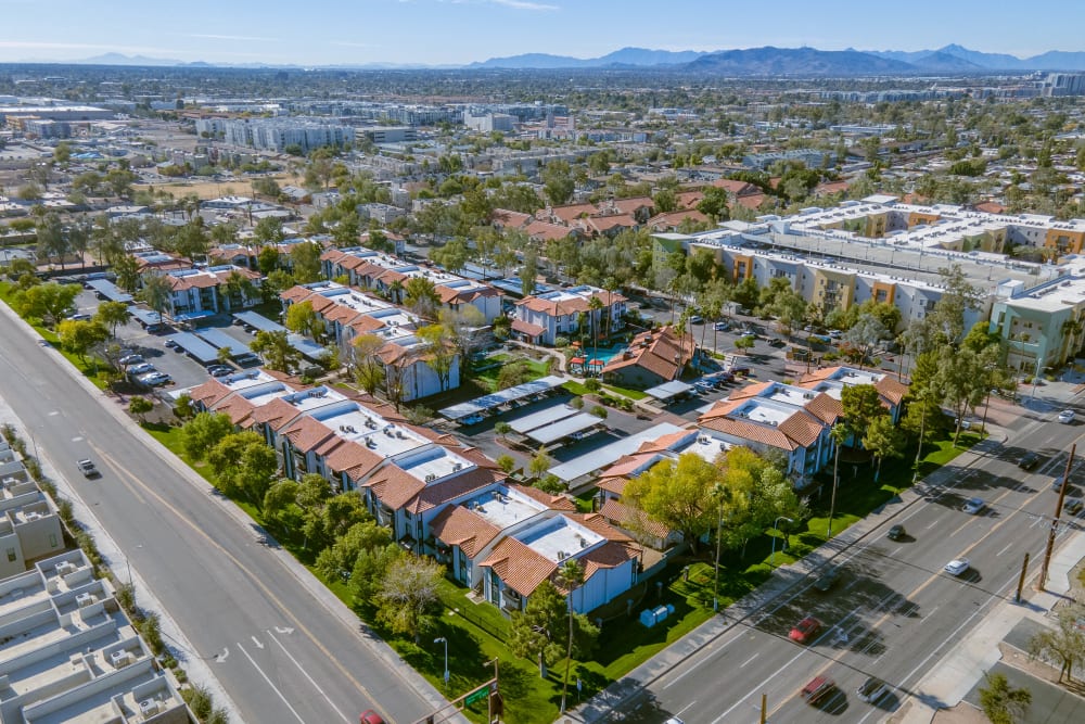 City overhead view of at Asteria Apartments in Tempe, AZ