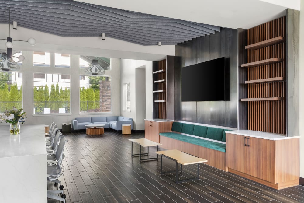 Modern and stylish lounge area at Woodland Apartments in Olympia, Washington