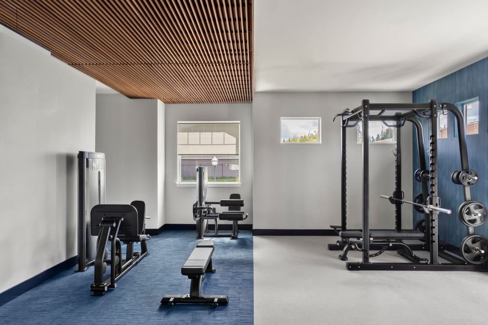 fitness center at Woodland Apartments in Olympia, Washington