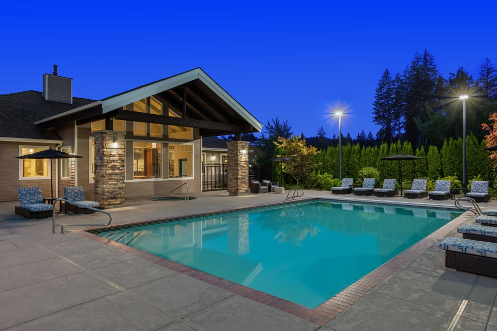 Night time swimming at Woodland Apartments in Olympia, Washington