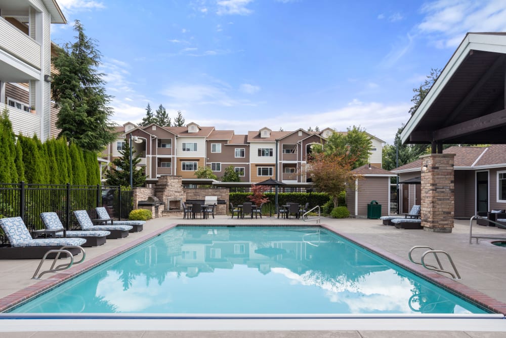 gorgeous pool at Woodland Apartments in Olympia, Washington