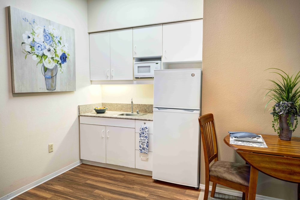 Kitchen in a senior apartment at Callahan Village Retirement  and Assisted Living in Roseburg, Oregon