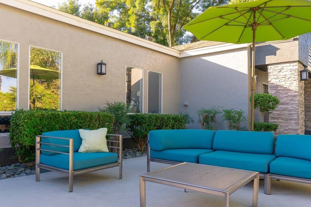 Outdoor lounge at Manchester Court in Modesto, California
