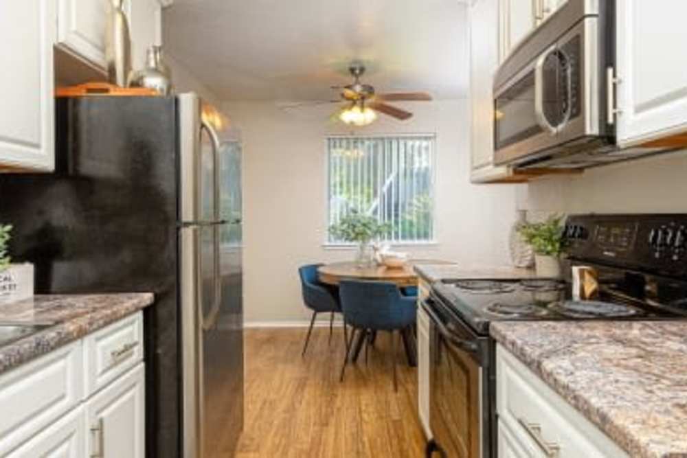 Kitchen with marble countertops at Manchester Court in Modesto, California